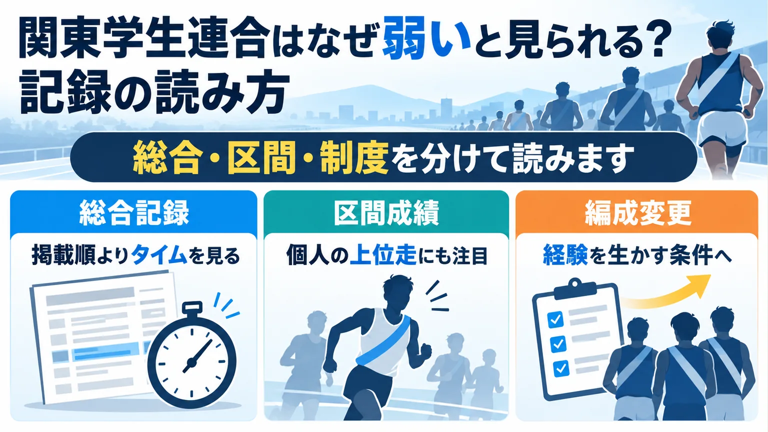 関東学生連合はなぜ弱いと見られる?記録の読み方を説明する図