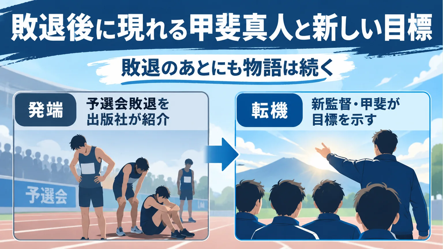 予選会敗退後の甲斐の登場と新しい目標を示す図解
